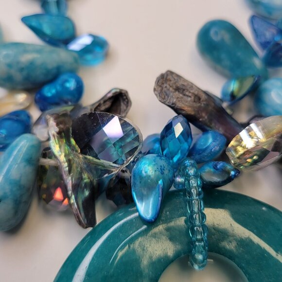 Chunky Blue Necklace Double Strand Beaded Necklace - Picture 10 of 13